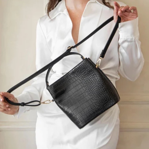 A O T A All Of The Above Elena Croc Leather Print Bucket Bag Womens Casual Purse - Picture 1 of 15
